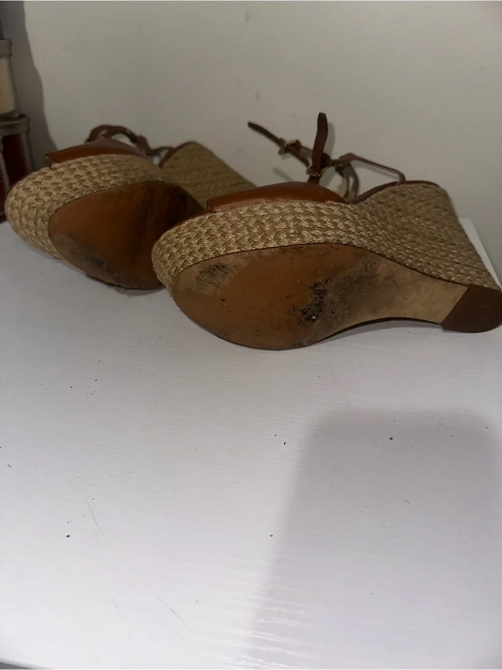 Michael Kors Tan Brown Woven Espadrille Wedge Sandals